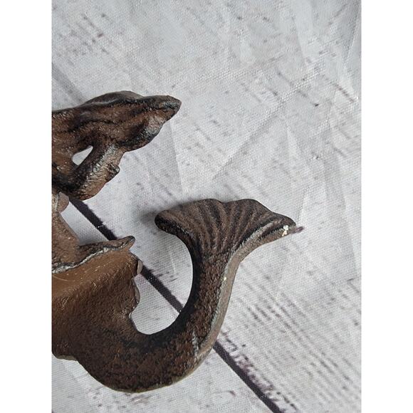 Vintage Cast Iron Mermaid Metal Shelf Sitter 3-1/4" Tall x 3-1/4" Wide - Picture 4 of 5